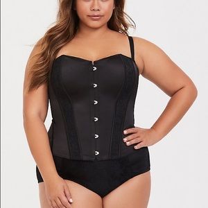 Black Satin & Lace Hook Front Bustier